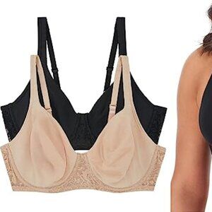 2 NWT 36DD ELLEN TRACY Everyday Soft Unlined Bra Bras Black sunbeige